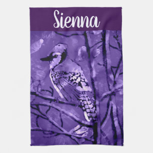 Blaue Häher-Vogel Lila Abstrakte Kunst Personalisi Geschirrtuch
