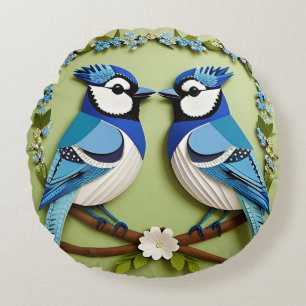 🕊️ Blaue Häher Vogel Natur Stil Home Dekor 🌸 Rundes Kissen