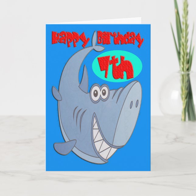 Blaue Haie Siebter Geburtstag Karte (Vorderseite)