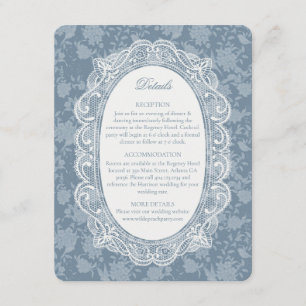 Blaue Häkelspitze Vintage-Blumendetails Hochzeit Begleitkarte
