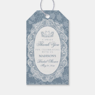 Blaue Häkelspitze Vintage Floral Brautparty Geschenkanhänger