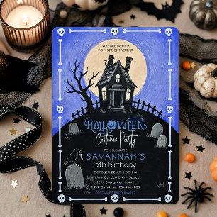 Blaue Halloween-Geburtstags-Einladung für ein Spuk Einladung