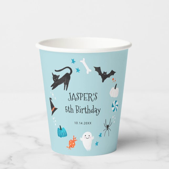 Blaue Halloween-Party Pappbecher (Vorderseite)