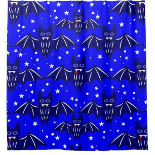 blaue halloween-vampir-fangzähne gruselig duschvorhang