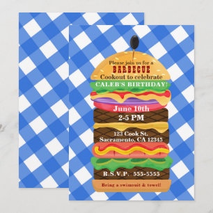 Blaue Hamburger Sommer-Cookout-Grillparty-Einladun Einladung