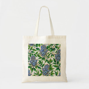 Blaue Hamsa-Hand von Fatima Blumenmuster Tragetasche