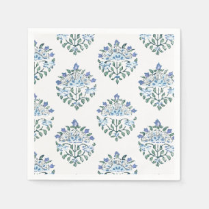 Blaue Handblock-Medaillon, Elfenbeingrund Serviette
