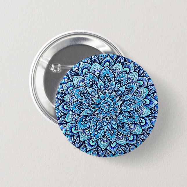 Blaue Handgemalte Mandala-Design-Pin-Taste Button (Vorne & Hinten)