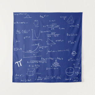 Blaue handgeschriebene mathematische Formeln und G Wandteppich