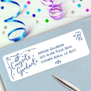Blaue handgezeichnete Doodle-Abschlussadresse in W