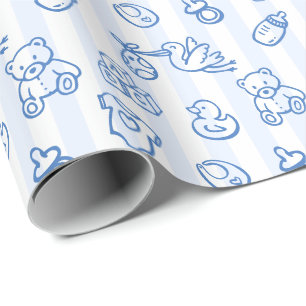 Blaue handgezeichnete Doodle-Launige Babyparty Geschenkpapier