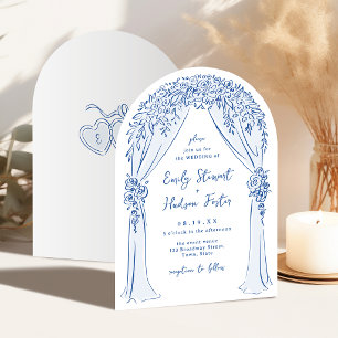 Blaue handgezeichnete florale Arkade Whimsical Hoc Einladung