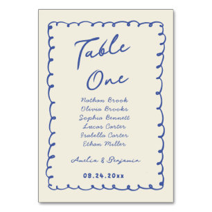 Blaue handgezeichnete Herz Whimsical Hochzeit Tischnummer