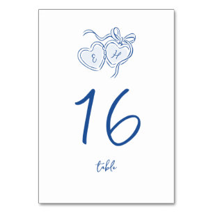 Blaue handgezeichnete Herzen Monogramm Whimsical H Tischnummer