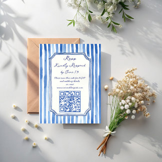 Blaue handgezeichnete Vintage-Streifen-Hochzeit RSVP Karte