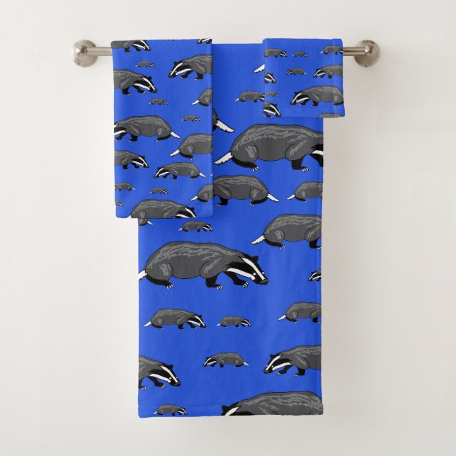 Blaue Handtücher mit Badger Cartoon (Insitu)