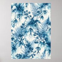 Blaue hängende Orchideen-Farn-Ranken Cyanotypie Po