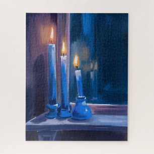 Blaue Hanukkah-Kerzen Aquarell