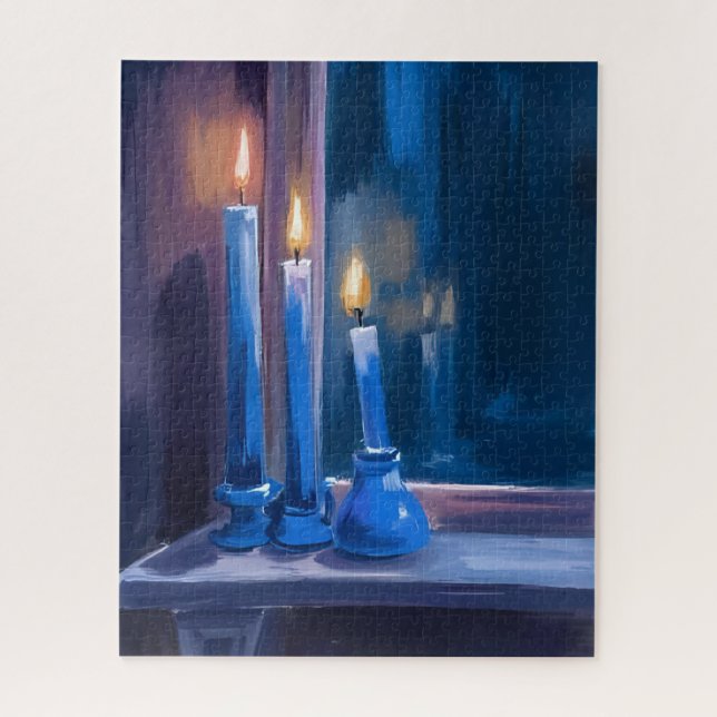Blaue Hanukkah-Kerzen Aquarell (Vertikal)