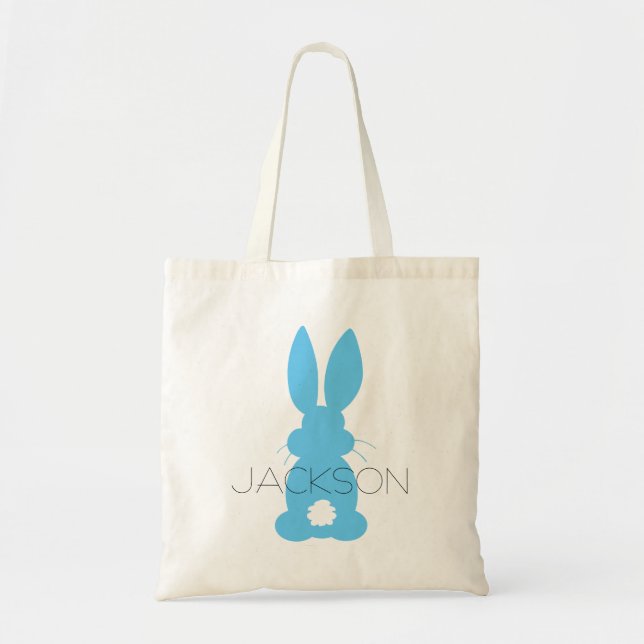 Blaue Häschen-Silhouette Ostern personalisiert Tragetasche (Vorne)