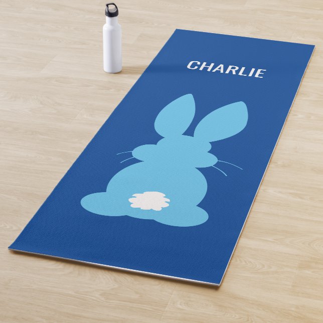 Blaue Häschen-Silhouette-personalisiertes süßes Yogamatte (Beispiel)