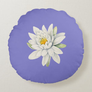 Blaue Haube Blaulila mit weißer Seerose Rund Rundes Kissen