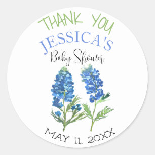 Blaue Hauben Blumen Texas Baby Shower Mädchen Runder Aufkleber
