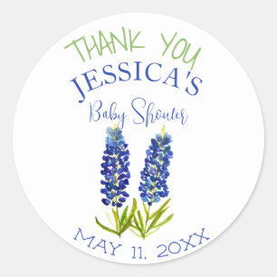 Blaue Hauben Blumen Texas Baby Shower Mädchen Runder Aufkleber