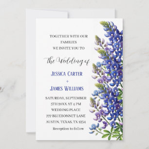 Blaue Hauben Texas Blaue Aquarell-Blumenhochzeit Einladung