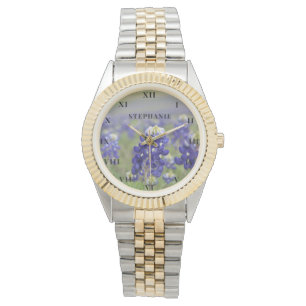 Blaue Hauben Texas-Blume Lupine Blumen Armbanduhr