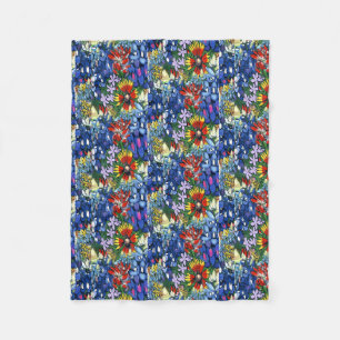 Blaue Hauben und Wildblumen Fleecedecke