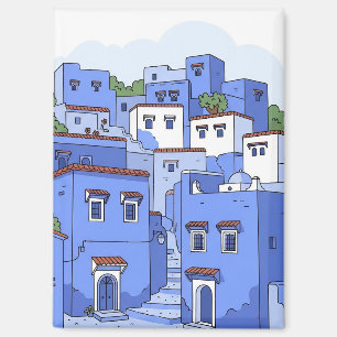 Blaue Häuser in Chefchaouen Marokko Reise Magnet