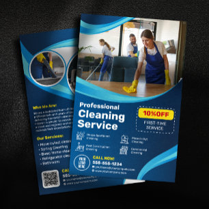 Blaue Hausreinigungshausmeisterin Reinigungsdienst Flyer