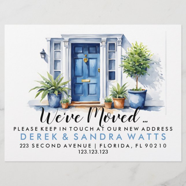 Blaue Haustür Adressänderung, Umzug Flyer (Vorne)