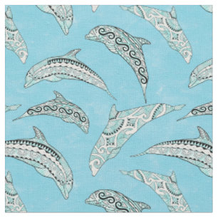 Blaue Hawaiianische Stammesdelphine Stoff