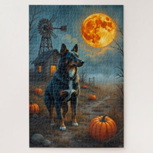 Blaue Heeler-Halloween-Kunst auf einer verlassenen