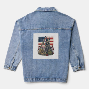 Blaue Heeler-patriotische Gedenk-Vintage-Engraving Jeansjacke