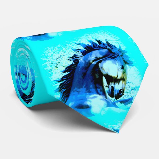 Blaue Hengstmuster Krawatte (Gerollt)