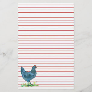 Blaue Henne Huhn Aquarell Rot liniert Briefpapier