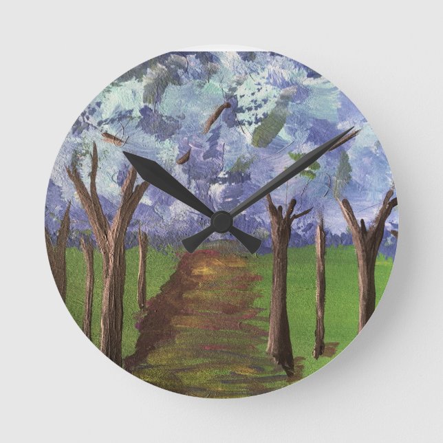 Blaue Herbstwälder Runde Wanduhr (Vorderseite)