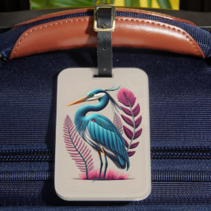 Blaue Herde mit einigen rosa Federn Serene Wildlif Gepäckanhänger
