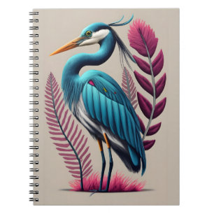 Blaue Herde mit einigen rosa Federn Serene Wildlif Notizblock