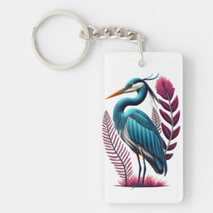 Blaue Herde mit einigen rosa Federn Serene Wildlif Schlüsselanhänger