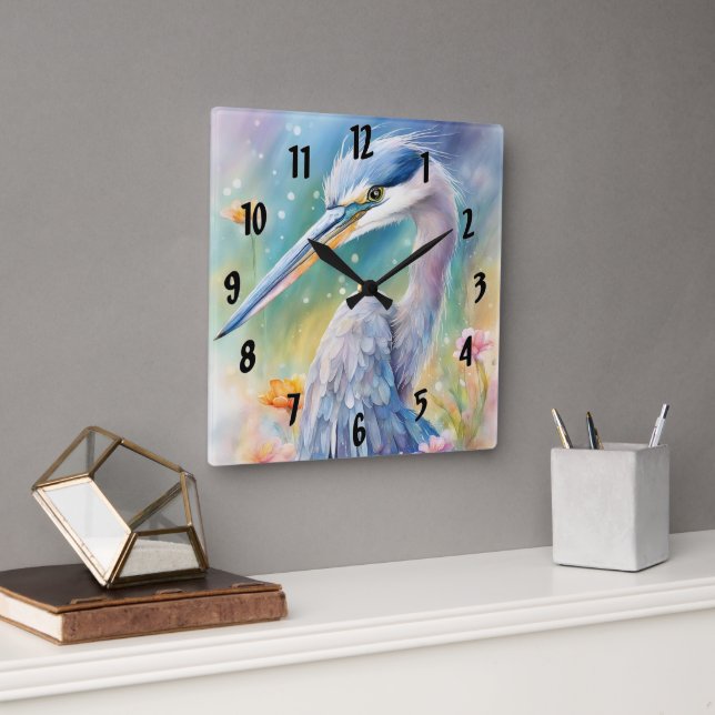 Blaue Herde von Rainbow Birds 2 Quadratische Wanduhr (Büro)