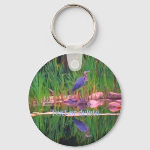 Blaue Heron Reflection Nature Malerei Personalisie Schlüsselanhänger