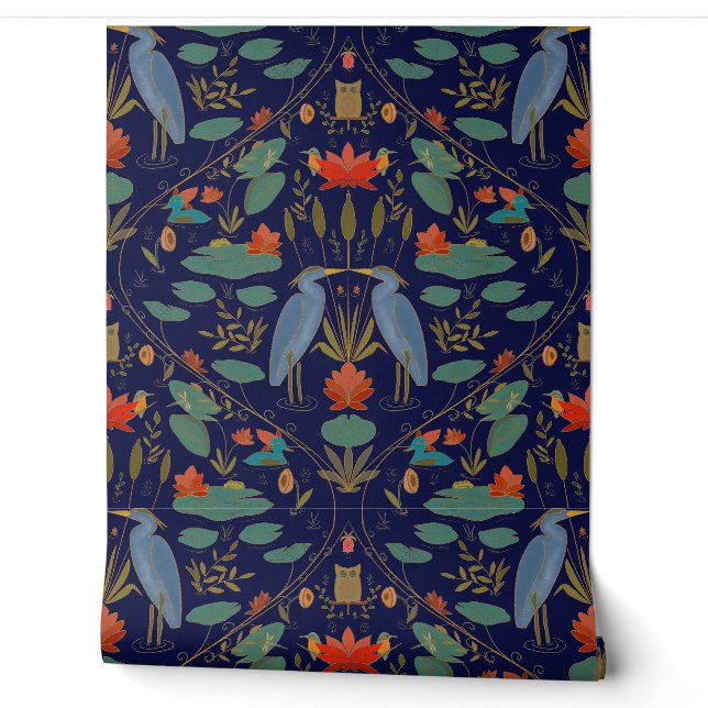 Blaue Heron-Teich-Wiederbelebung der Chic Marine Tapete (Abrollen)