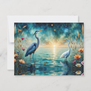 Blaue Heron- und Egret-Blume im Wasser Postkarte