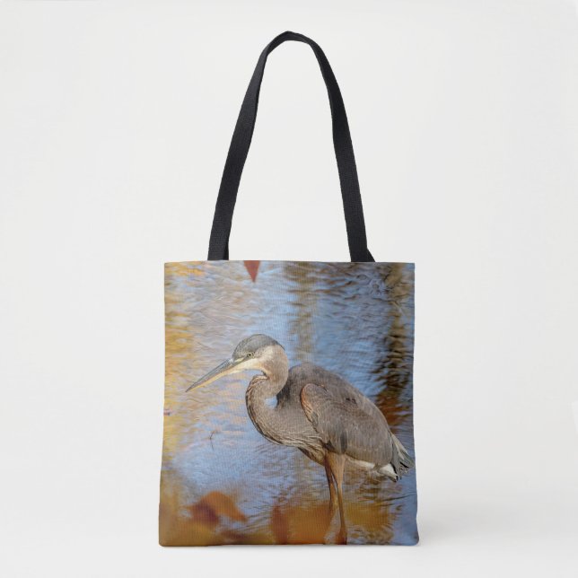 Blaue Herone gerahmt mit Laubblättern Tasche (Vorderseite)