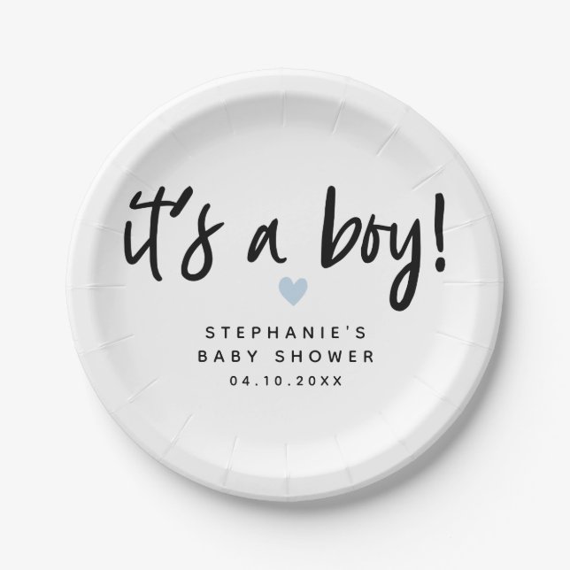 Blaue Herz-Babyparty | ist es ein Junge Pappteller (Vorderseite)