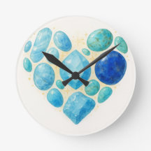 Blaue Herz-Edelstein-Wanduhr – Elegant spirituell